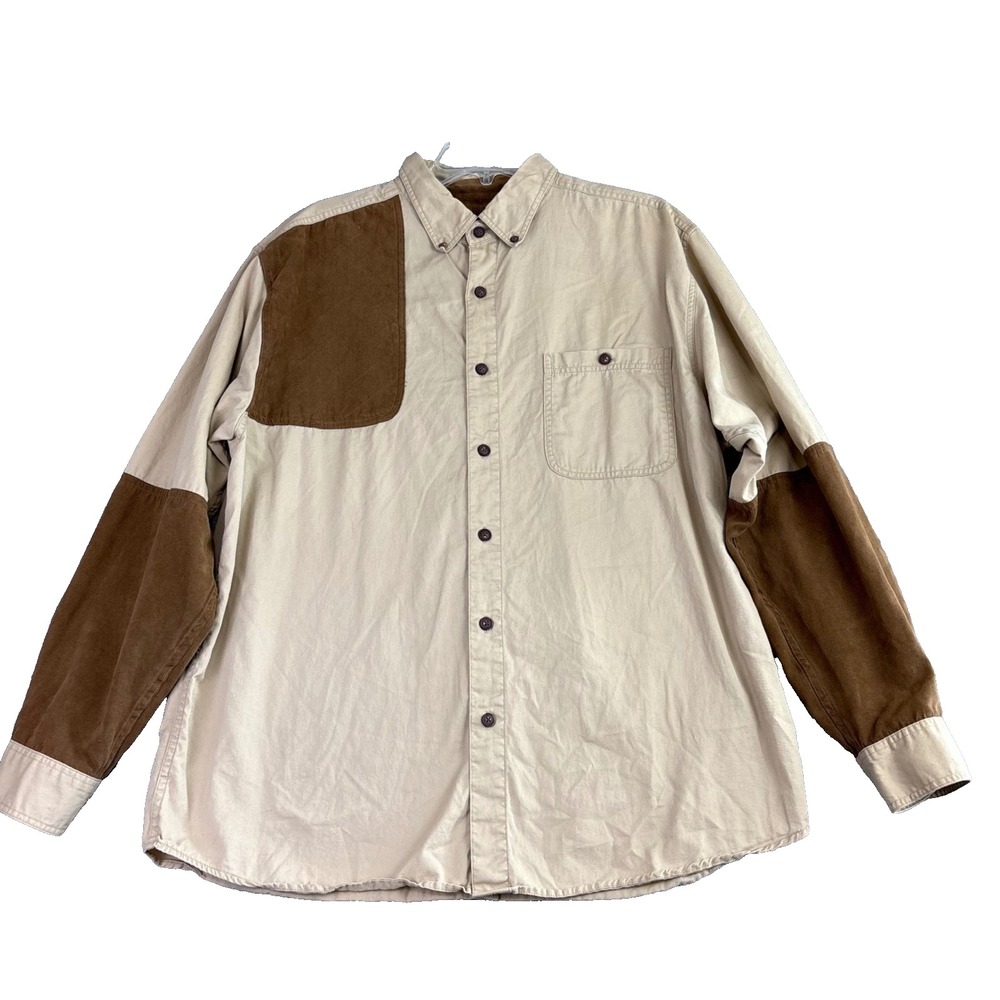Morgan Creek Outfitters Mens L Button Down Shirt Brown w/ Suede Accents Outdoors